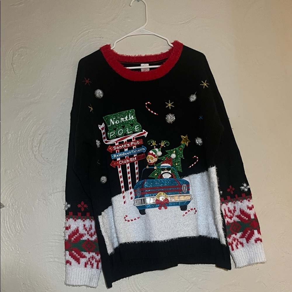Holiday Time Black and Red Christmas Sweater